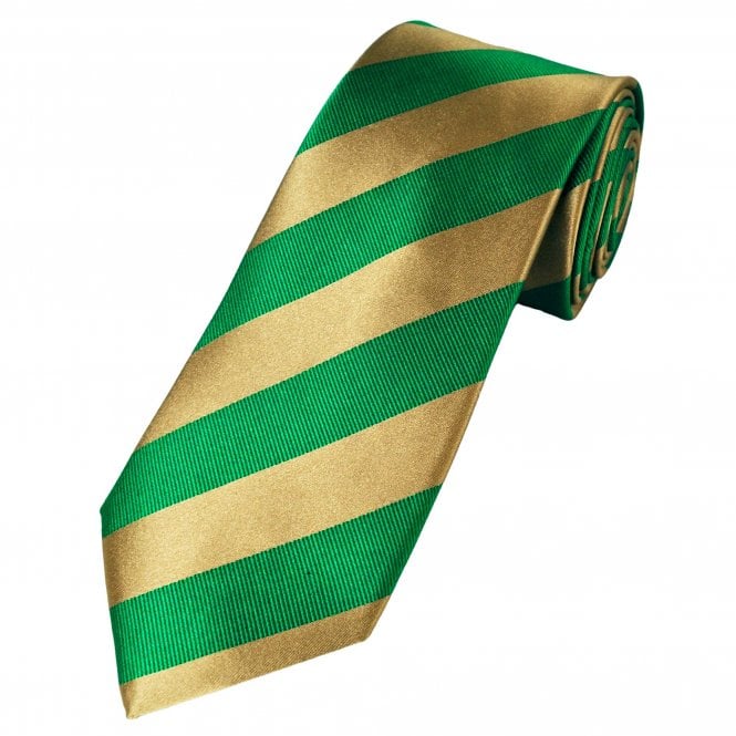 Ties Planet Gold Label Green & Gold Striped Silk Tie
