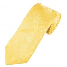 Ties Planet Gold Label Lemon Yellow Self Flower Patterned Men's Silk Tie