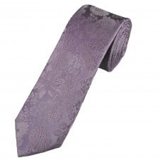 Ties Planet Gold Label Lilac Self Flower Patterned Men's Silk Skinny Tie