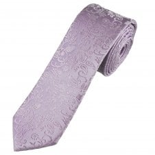 Ties Planet Gold Label Lilac Self Leaves Patterned Men's Silk Skinny Tie