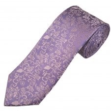 Ties Planet Gold Label Mauve Self Leaves Patterned Men's Silk Tie