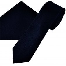 Ties Planet Gold Label Midnight Navy Blue Textured Luxury Silk Men's Skinny Tie & Pocket Square Handkerchief Set