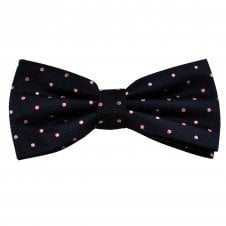 Ties Planet Gold Label Navy Blue & Pink Polka Dot Silk Bow Tie