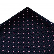 Ties Planet Gold Label Navy Blue & Pink Polka Dot Silk Pocket Square Handkerchief