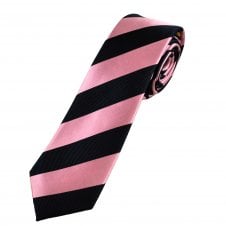 Ties Planet Gold Label Navy Blue & Pink Striped Men's Silk Skinny Tie