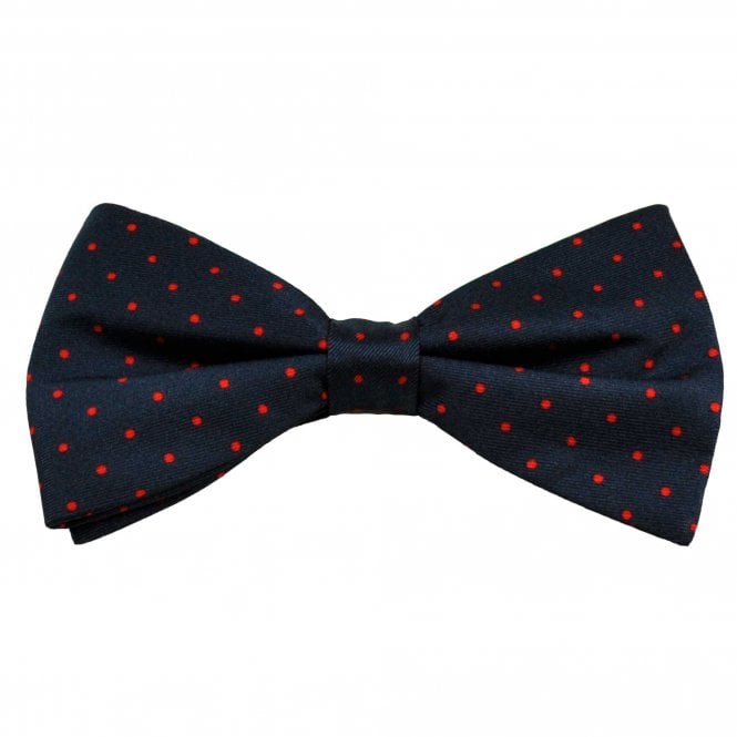  Navy Blue & Red Polka Dot Printed Silk Men's Bow Tie