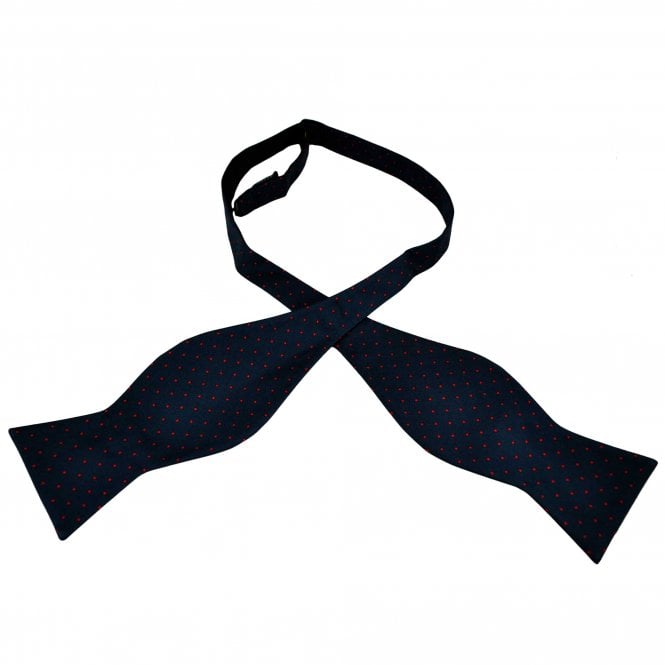  Navy Blue & Red Polka Dot Printed Silk Men's Self Tie Bow Tie