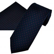 Ties Planet Gold Label Navy Blue & Red Polka Dot Printed Silk Men's Tie & Pocket Square Set
