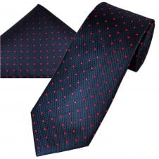 Ties Planet Gold Label Navy Blue & Red Polka Dot Silk Men's Tie & Pocket Square  Handkerchief Set