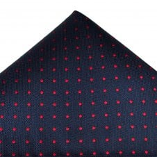 Ties Planet Gold Label Navy Blue & Red Polka Dot Silk Pocket Square Handkerchief