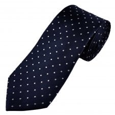 Ties Planet Gold Label Navy Blue & White Polka Dot Men's Silk Tie