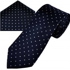 Ties Planet Gold Label Navy Blue & White Polka Dot Men's Silk Tie & Pocket Square Handkerchief Set