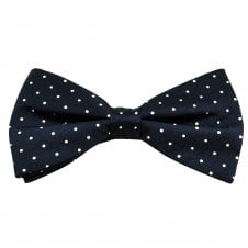 Ties Planet Gold Label Navy Blue & White Polka Dot Printed Silk Men's Bow Tie