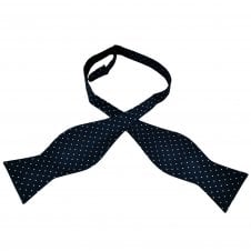 Ties Planet Gold Label Navy Blue & White Polka Dot Printed Silk Men's Self Tie Bow Tie