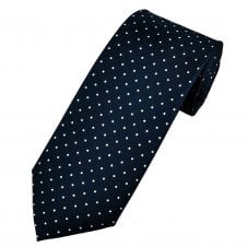 Ties Planet Gold Label Navy Blue & White Polka Dot Printed Silk Men's Tie