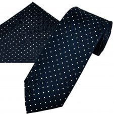 Ties Planet Gold Label Navy Blue & White Polka Dot Printed Silk Men's Tie & Pocket Square Set