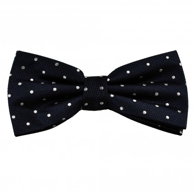  Navy Blue & White Polka Dot Silk Bow Tie