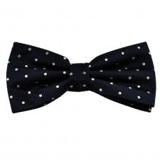 Ties Planet Gold Label Navy Blue & White Polka Dot Silk Bow Tie