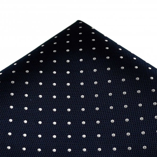  Gold Label Navy Blue & White Polka Dot Silk Pocket Square Handkerchief