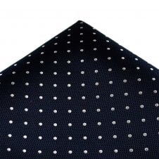 Ties Planet Gold Label Navy Blue & White Polka Dot Silk Pocket Square Handkerchief