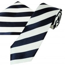 Ties Planet Gold Label Navy Blue & White Striped Men's Silk Tie & Pocket Square Handkerchief Set