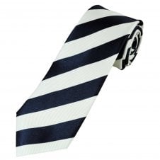 Ties Planet Gold Label Navy Blue & White Striped Silk Tie
