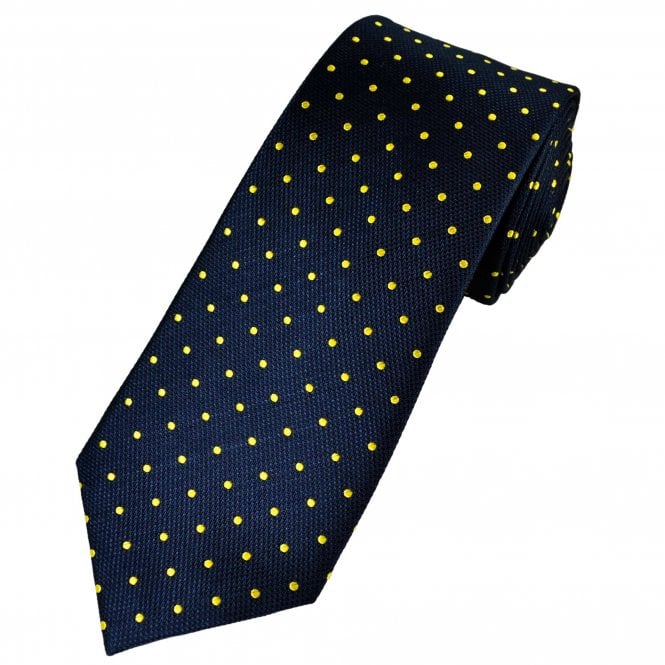 Ties Planet Gold Label Navy Blue & Yellow Polka Dot Men's Silk Tie