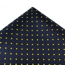 Ties Planet Gold Label Navy Blue & Yellow Polka Dot Silk Pocket Square Handkerchief