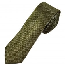 Ties Planet Gold Label Olive Textured Luxury Silk Men's Skinny Tie