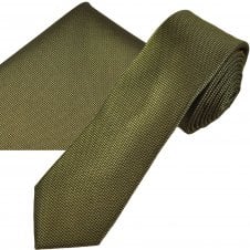 Ties Planet Gold Label Olive Textured Luxury Silk Men's Skinny Tie & Pocket Square Handkerchief Set