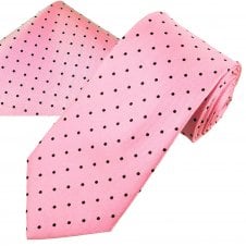 Ties Planet Gold Label Pink & Black Men's Silk Polka Dot Spot Tie & Pocket Square Handkerchief Set