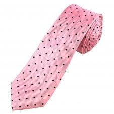 Ties Planet Gold Label Pink & Navy Blue Polka Dot Men's Silk Skinny Tie