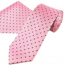 Ties Planet Gold Label Pink & Navy Blue Polka Dot Men's Silk Tie & Pocket Square Handkerchief Set