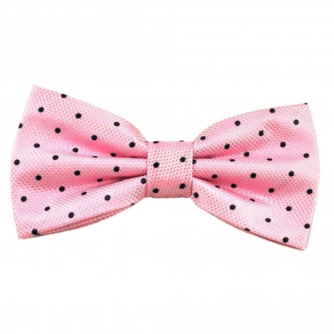  Pink & Navy Blue Polka Dot Silk Bow Tie