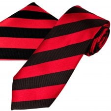 Ties Planet Gold Label Red & Black Striped Men's Silk Tie & Pocket Square Handkerchief Set
