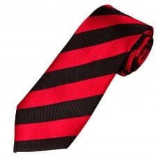Ties Planet Gold Label Red & Black Striped Silk Tie