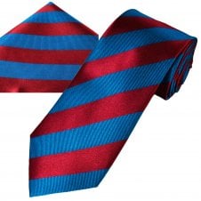 Ties Planet Gold Label Red & Blue Striped Men's Silk Tie & Pocket Square Handkerchief Set