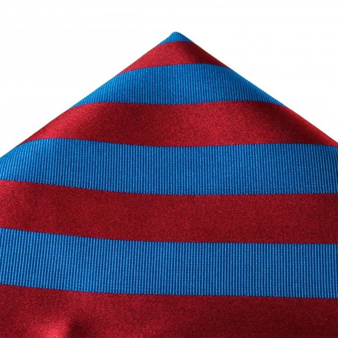 Ties Planet Gold Label Red & Blue Striped Silk Pocket Square Handkerchief