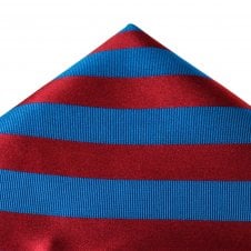 Ties Planet Gold Label Red & Blue Striped Silk Pocket Square Handkerchief
