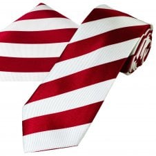 Ties Planet Gold Label Red & White Striped Men's Silk Tie & Pocket Square Handkerchief Set