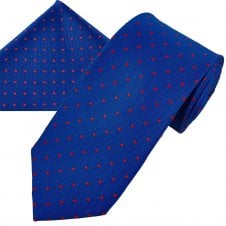 Ties Planet Gold Label Royal Blue & Red Polka Dot Men's Silk Tie & Pocket Square Handkerchief Set