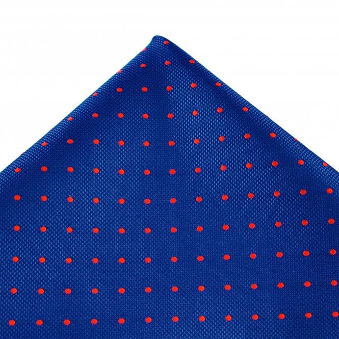  Gold Label Royal Blue & Red Polka Dot Silk Pocket Square Handkerchief