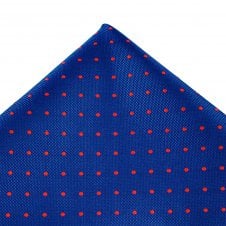 Ties Planet Gold Label Royal Blue & Red Polka Dot Silk Pocket Square Handkerchief