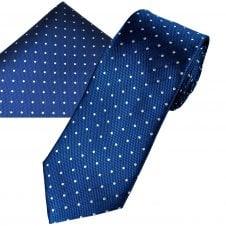 Ties Planet Gold Label Royal Blue & White Polka Dot Silk Men's Tie & Pocket Square Handkerchief Set