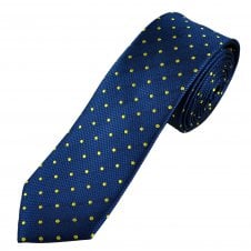 Ties Planet Gold Label Royal Blue & Yellow Polka Dot Men's Silk Skinny Tie