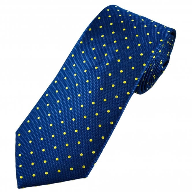  Royal Blue & Yellow Polka Dot Men's Silk Tie