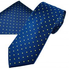 Ties Planet Gold Label Royal Blue & Yellow Polka Dot Men's Silk Tie & Pocket Square Handkerchief Set