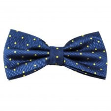 Ties Planet Gold Label Royal Blue & Yellow Polka Dot Silk Bow Tie