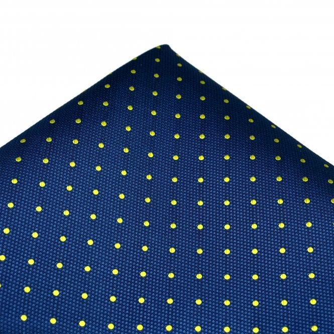  Gold Label Royal Blue & Yellow Polka Dot Silk Pocket Square Handkerchief 
