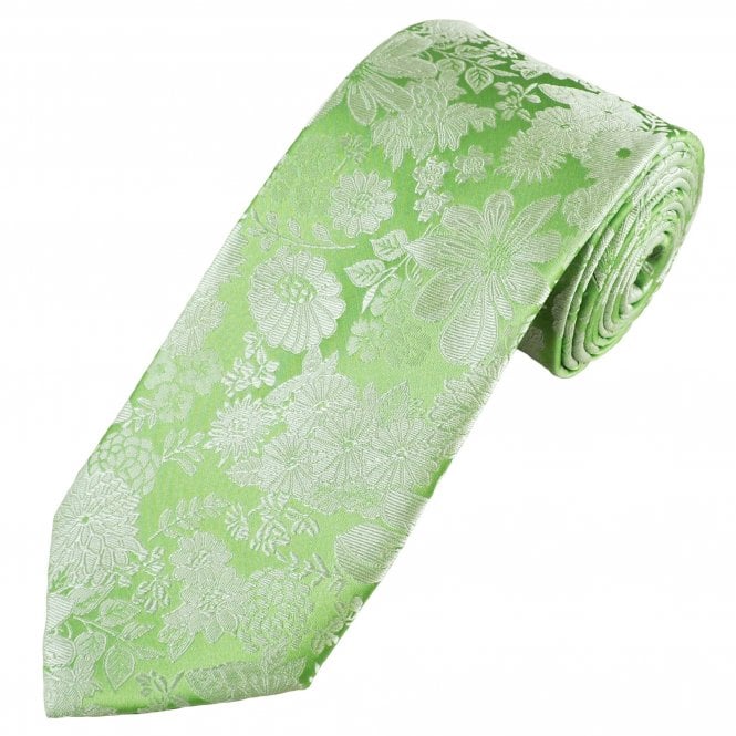  Sage Green & Silver Flower Patterned Men's Silk Tie